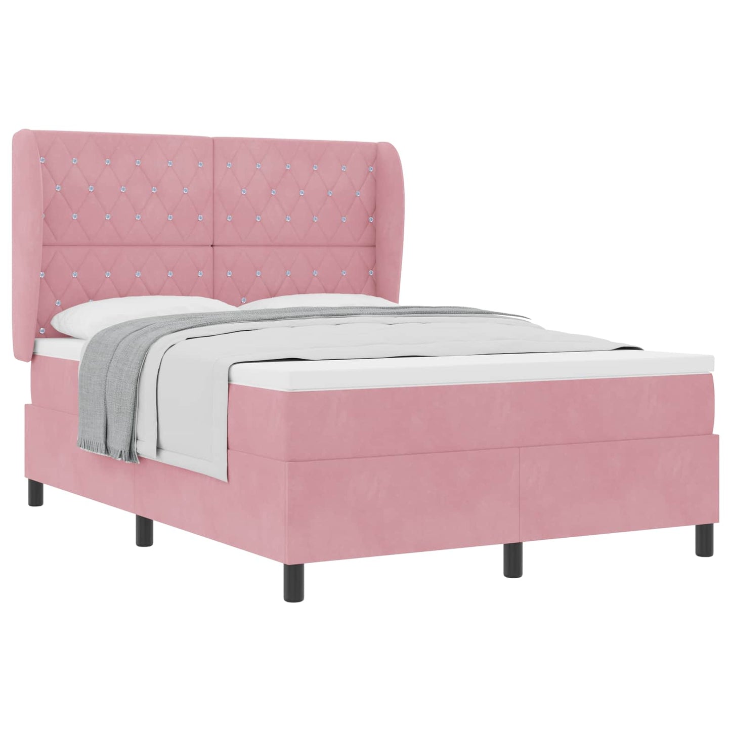 Box spring seng med hovedgærde Lyserød 190 x 140 cm Fløjl