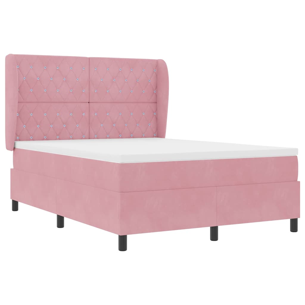 Box spring seng med hovedgærde Lyserød 190 x 140 cm Fløjl