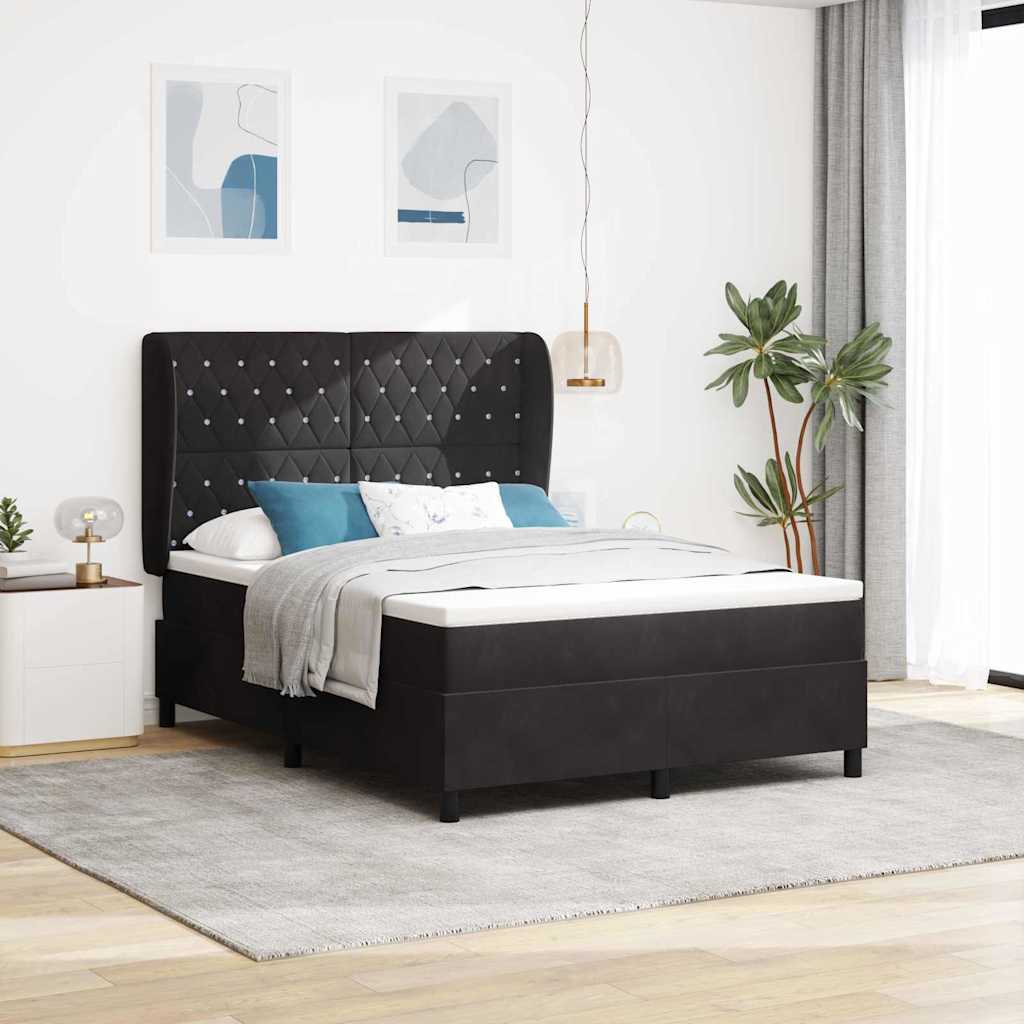 Box spring seng med madras Sort 200 x 140 cm Fløjl