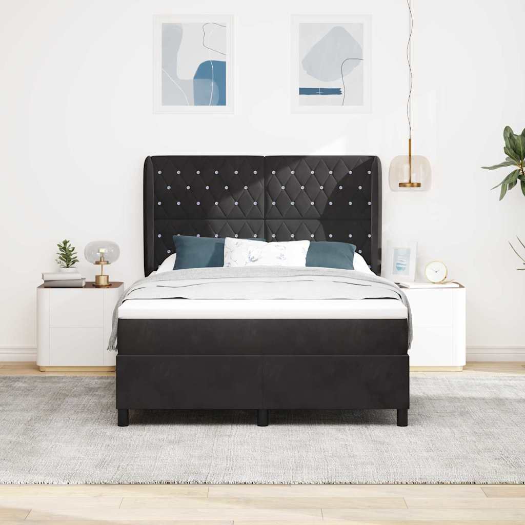 Box spring seng med madras Sort 200 x 140 cm Fløjl