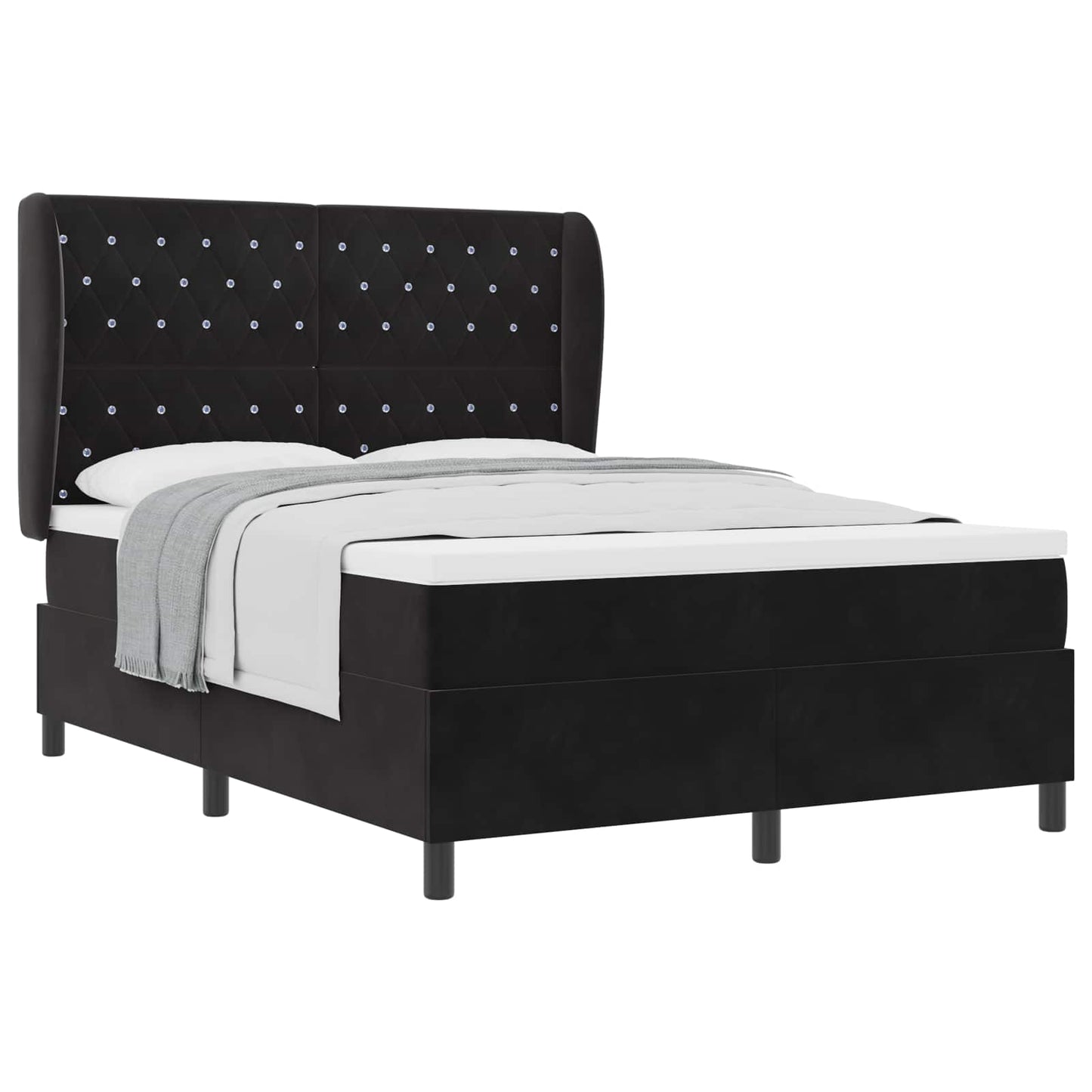 Box spring seng med madras Sort 200 x 140 cm Fløjl