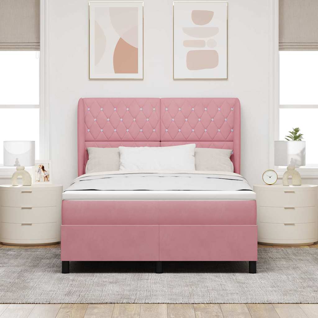 Box spring seng med madras Lyserød 200 x 140 cm Fløjl