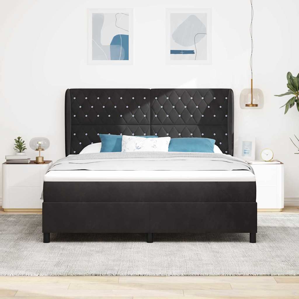 Box spring seng med madras Sort 200 x 180 cm Fløjl