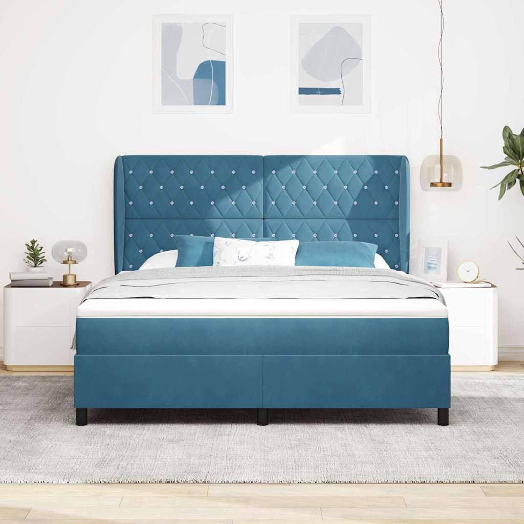 Box spring seng med hovedgærde Mørk blå 200 x 180 cm Fløjl