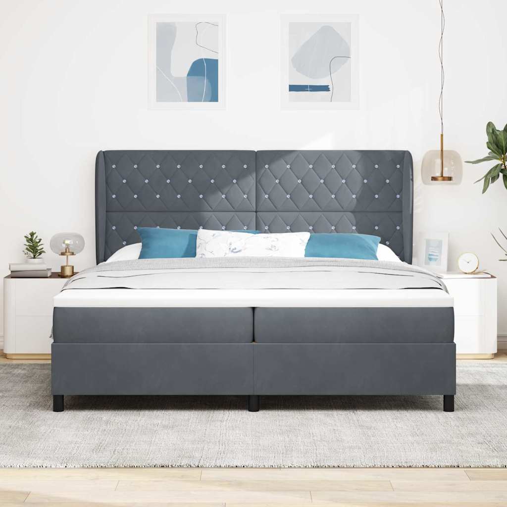 Box spring seng med madras Mørkegrå 200 x 200 cm Fløjl