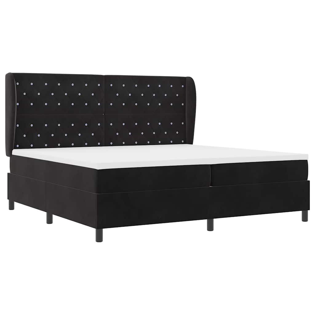Box spring seng med madras Sort 200 x 200 cm Fløjl
