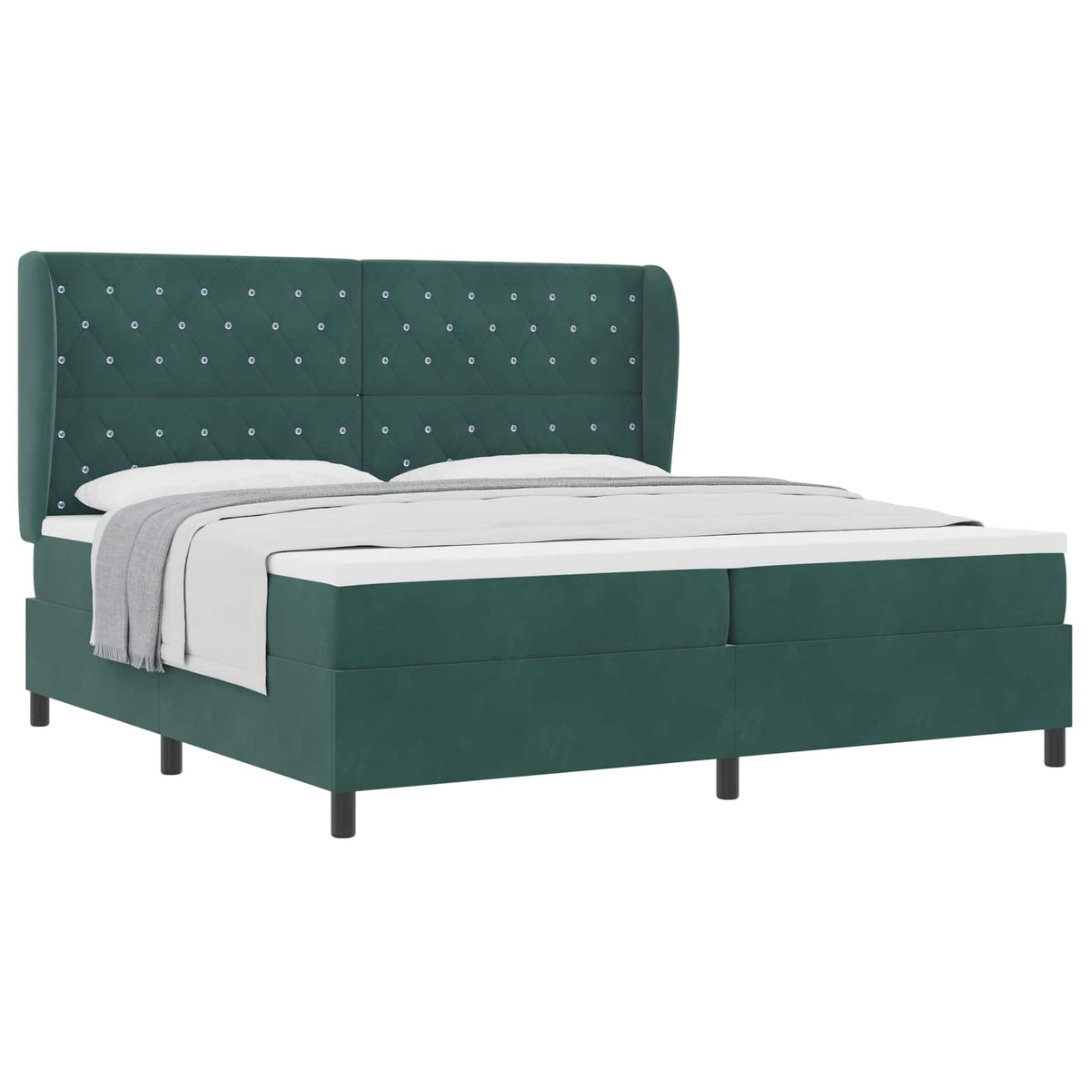 Box spring seng med hovedgærde Mørkegrøn 200 x 200 cm Fløjl
