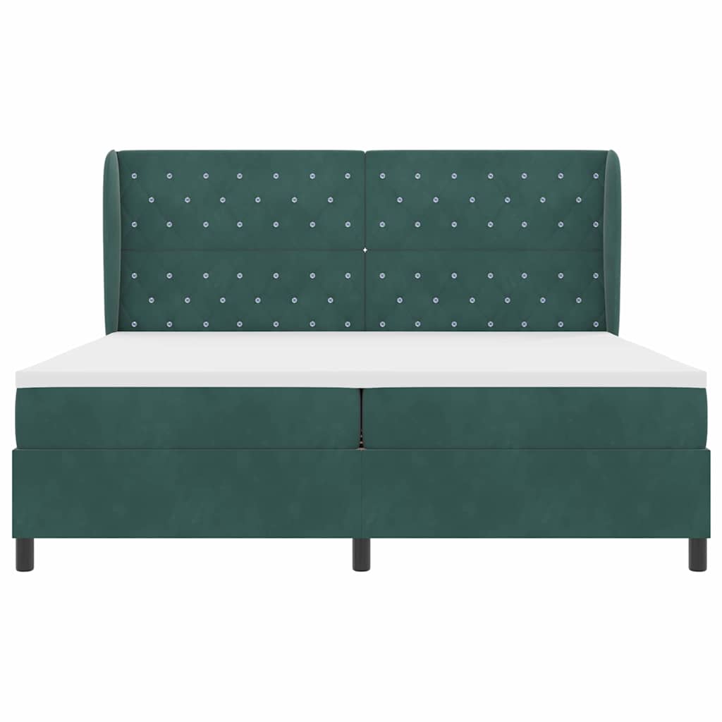 Box spring seng med hovedgærde Mørkegrøn 200 x 200 cm Fløjl