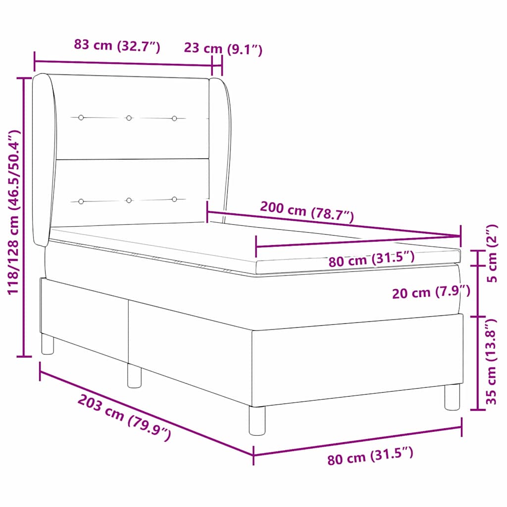 Box spring seng med hovedgærde Sort 200 x 80 cm Fløjl