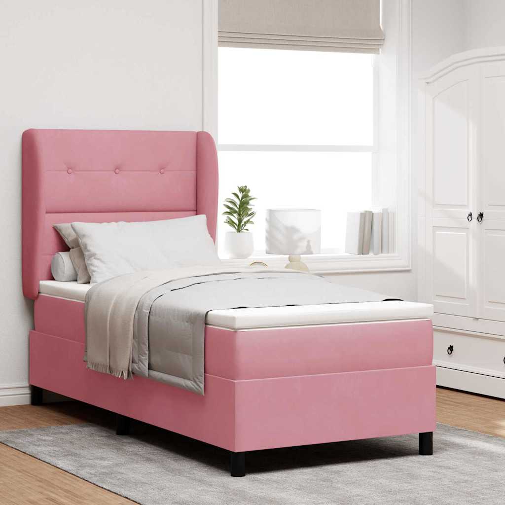 vidaXL Box spring seng med hovedgærde Lyserød 190 x 90 cm Fløjl