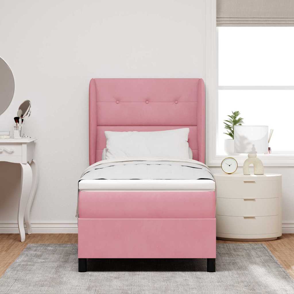 Box spring seng med hovedgærde Lyserød 190 x 90 cm Fløjl