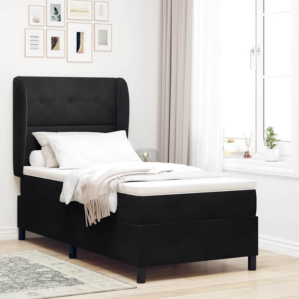 Box spring seng med hovedgærde Sort 200 x 90 cm Fløjl