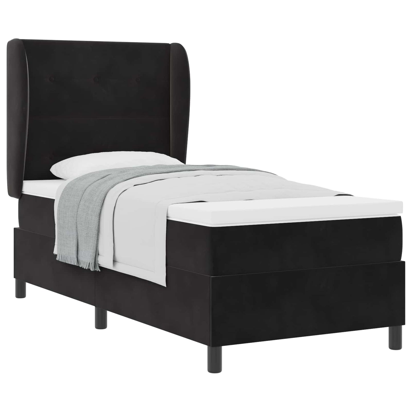 Box spring seng med hovedgærde Sort 200 x 90 cm Fløjl