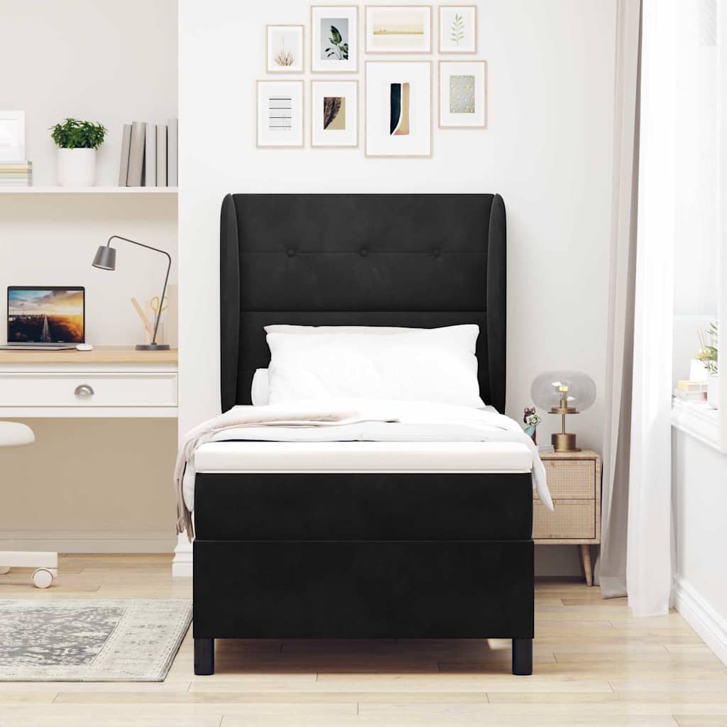 Box spring seng med hovedgærde Sort 200 x 100 cm Fløjl