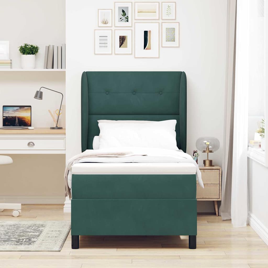 Box spring seng med hovedgærde Mørkegrøn 200 x 100 cm Fløjl