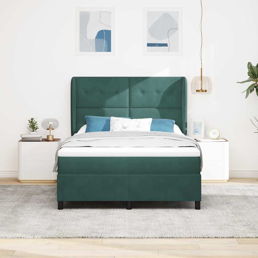 Box spring seng med hovedgærde Mørkegrøn 190 x 140 cm Fløjl