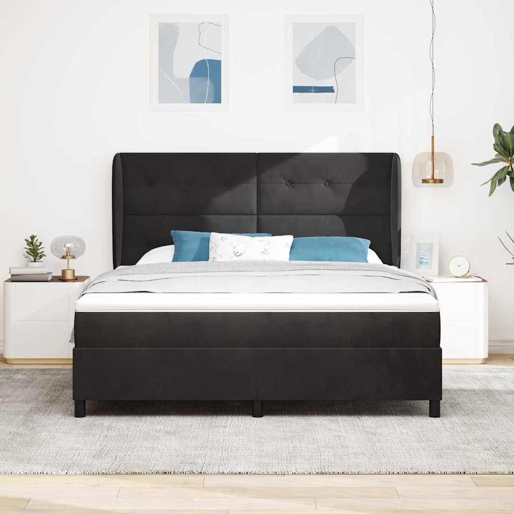 Box spring seng med hovedgærde Sort 200 x 180 cm Fløjl
