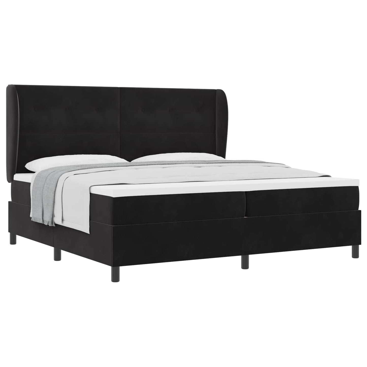 Box spring seng med hovedgærde Sort 200 x 200 cm Fløjl