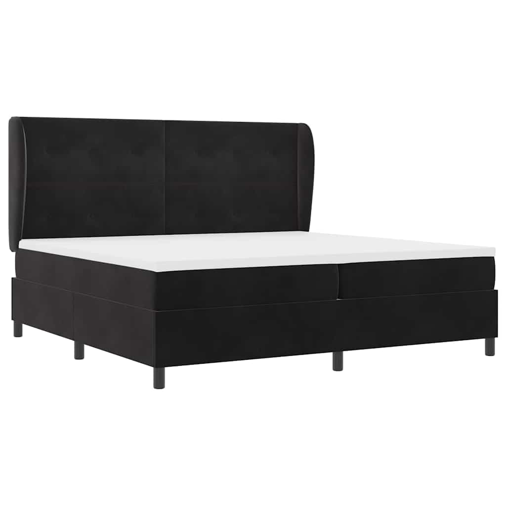 Box spring seng med hovedgærde Sort 200 x 200 cm Fløjl