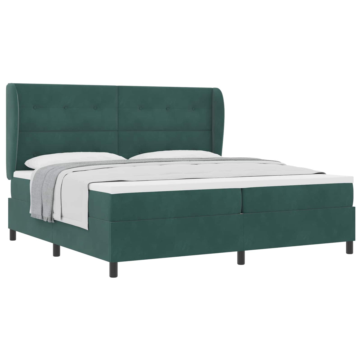 Box spring seng med hovedgærde Mørkegrøn 200 x 200 cm Fløjl