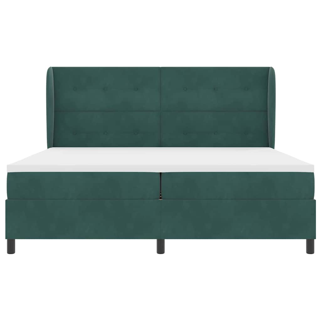 Box spring seng med hovedgærde Mørkegrøn 200 x 200 cm Fløjl