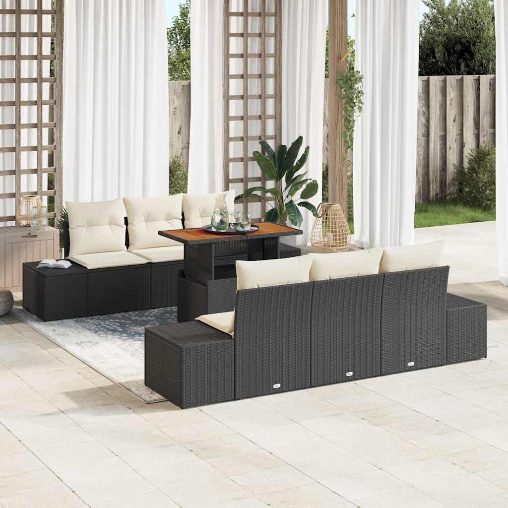 Havesofa Sæt 7 stk. Sort polyrattan