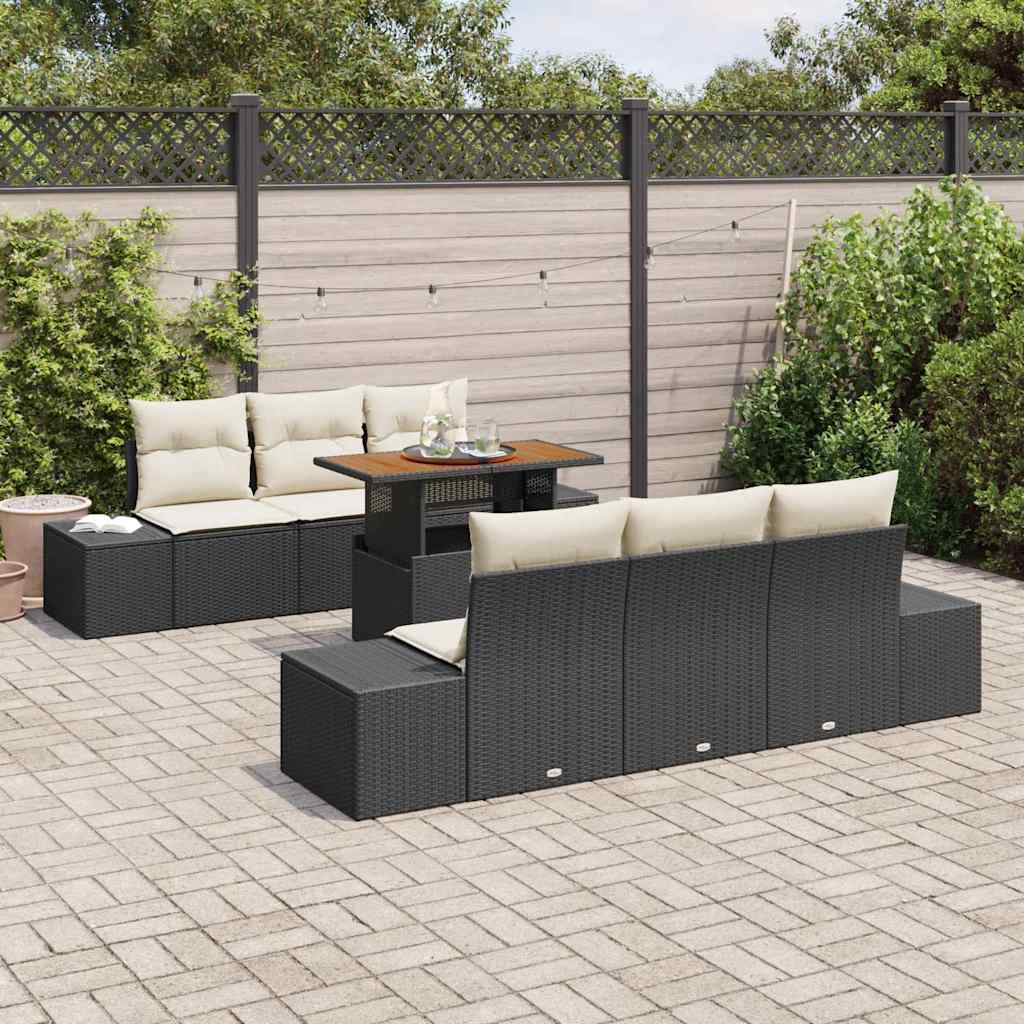 Havesofa Sæt 7 stk. Sort polyrattan