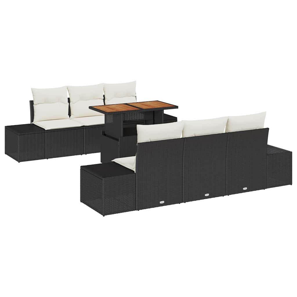 Havesofa Sæt 7 stk. Sort polyrattan