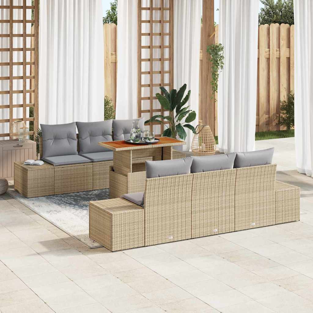 Havesofa Sæt 7 stk. Beige polyrattan