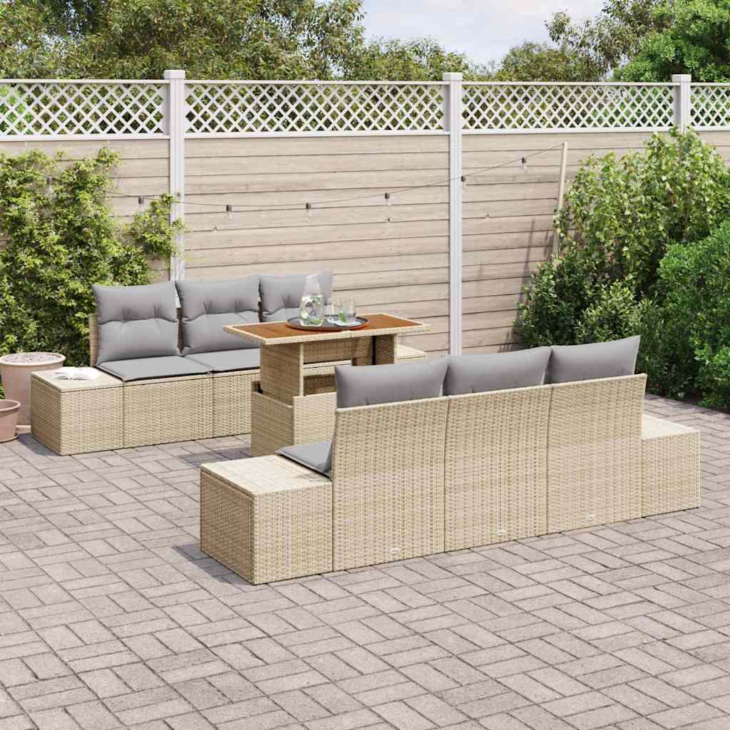 Havesofa Sæt 7 stk. Beige polyrattan