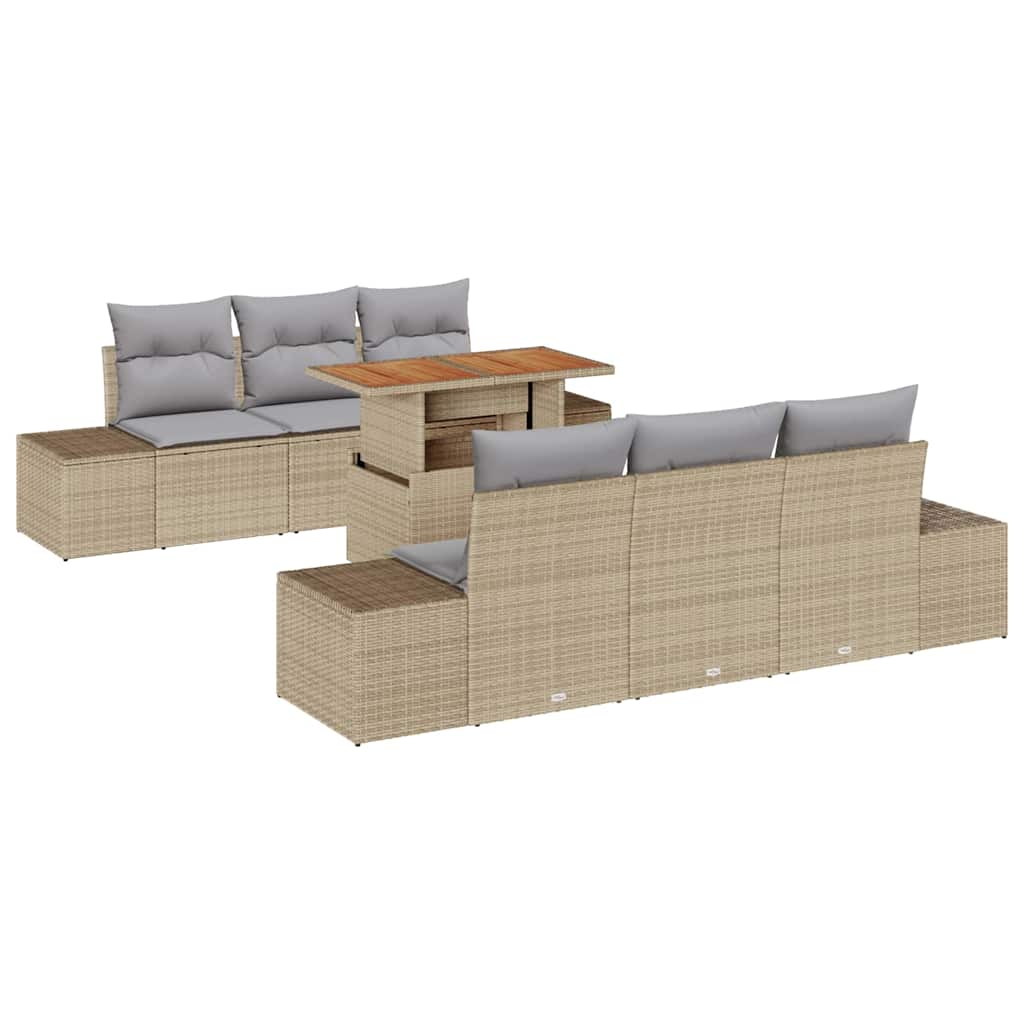 Havesofa Sæt 7 stk. Beige polyrattan