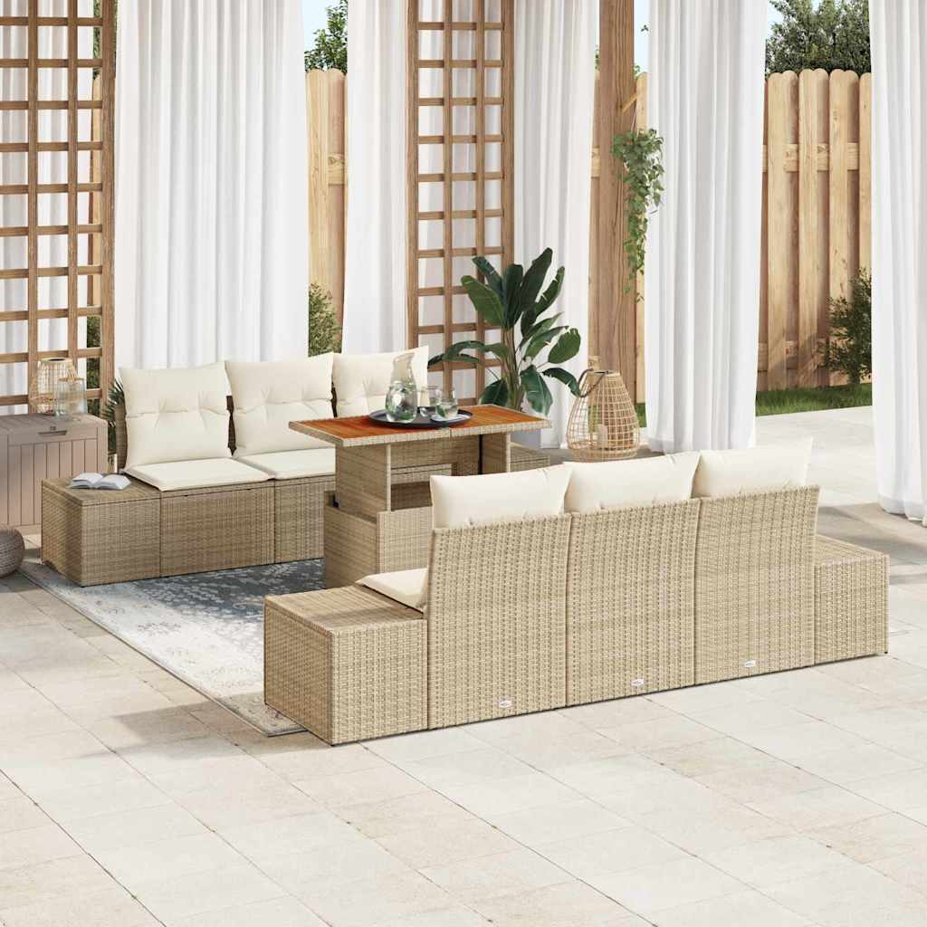 Havesofa Sæt 7 stk. Beige polyrattan