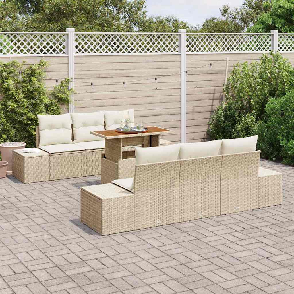 Havesofa Sæt 7 stk. Beige polyrattan