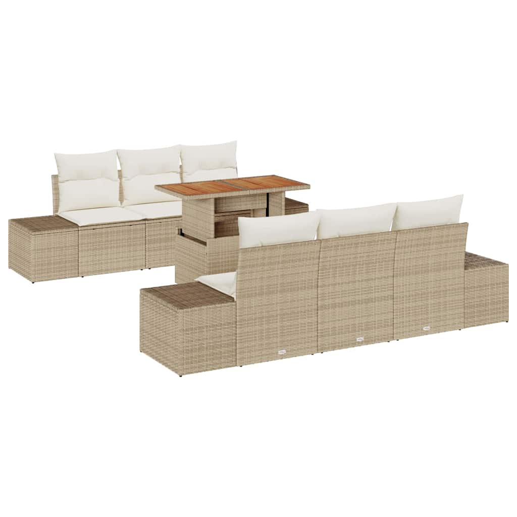 Havesofa Sæt 7 stk. Beige polyrattan