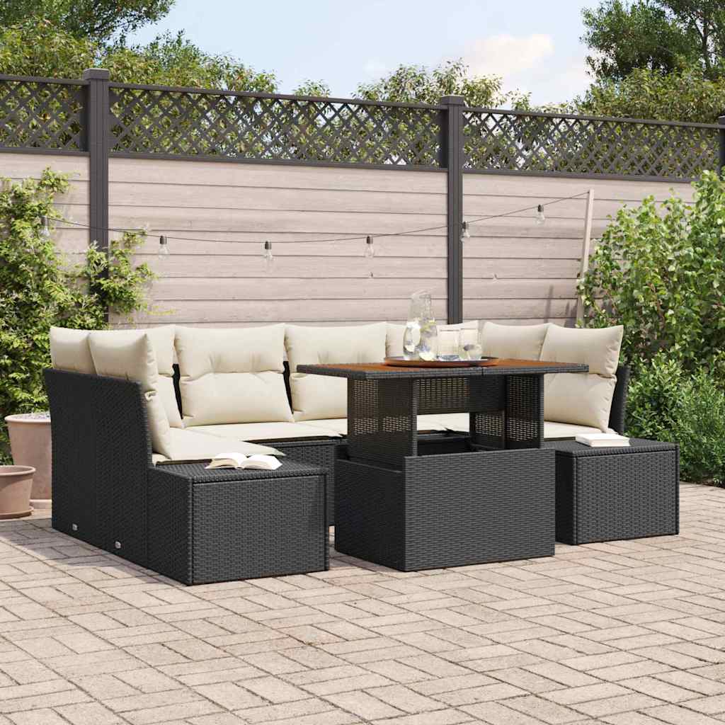 Havesofa Sæt 7 stk. Sort polyrattan
