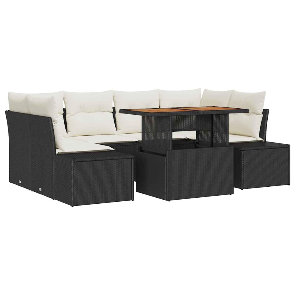 Havesofa Sæt 7 stk. Sort polyrattan