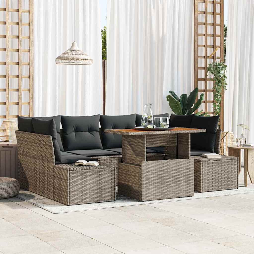 Havesofa Sæt 7 stk. Grå polyrattan