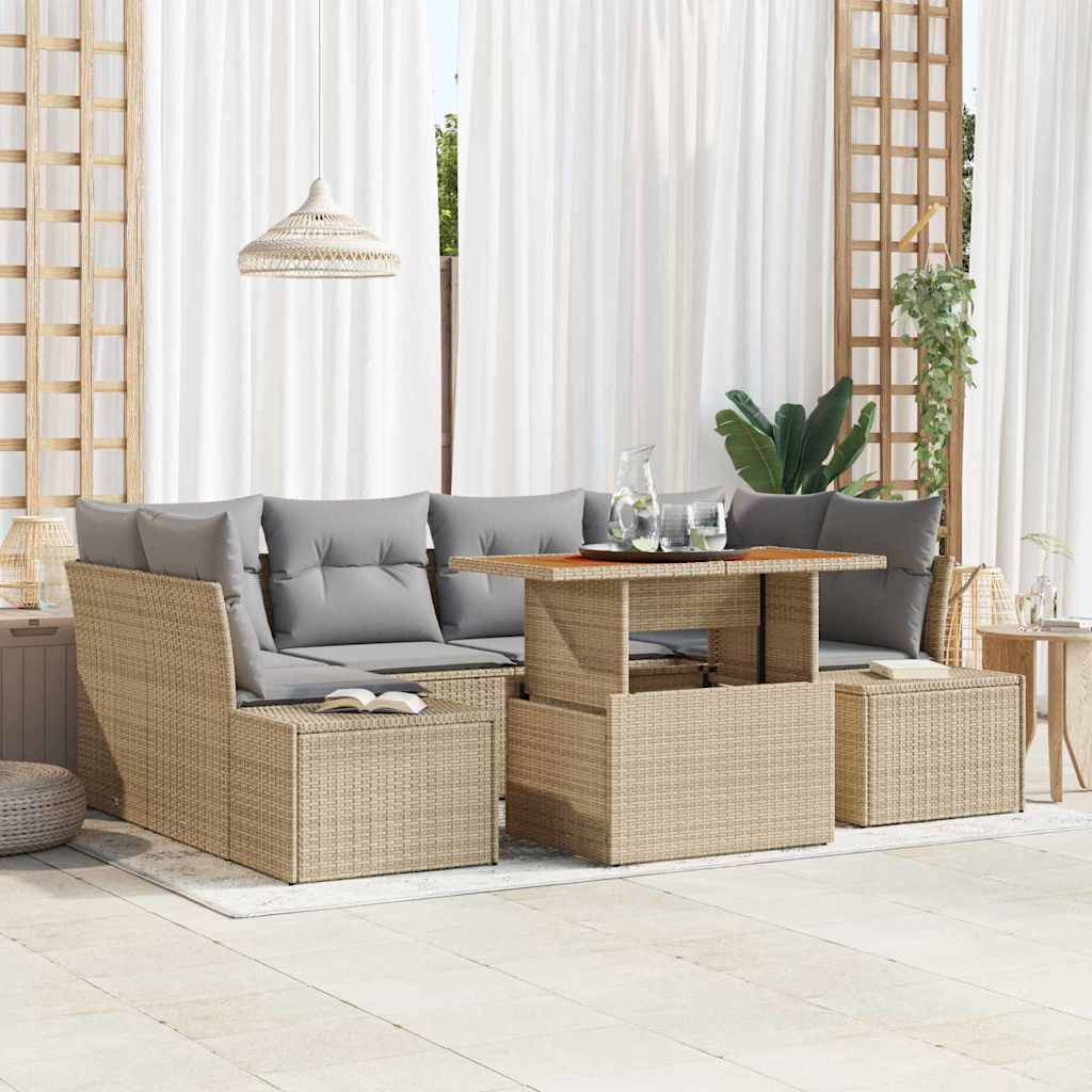Havesofa Sæt 7 stk. Beige polyrattan