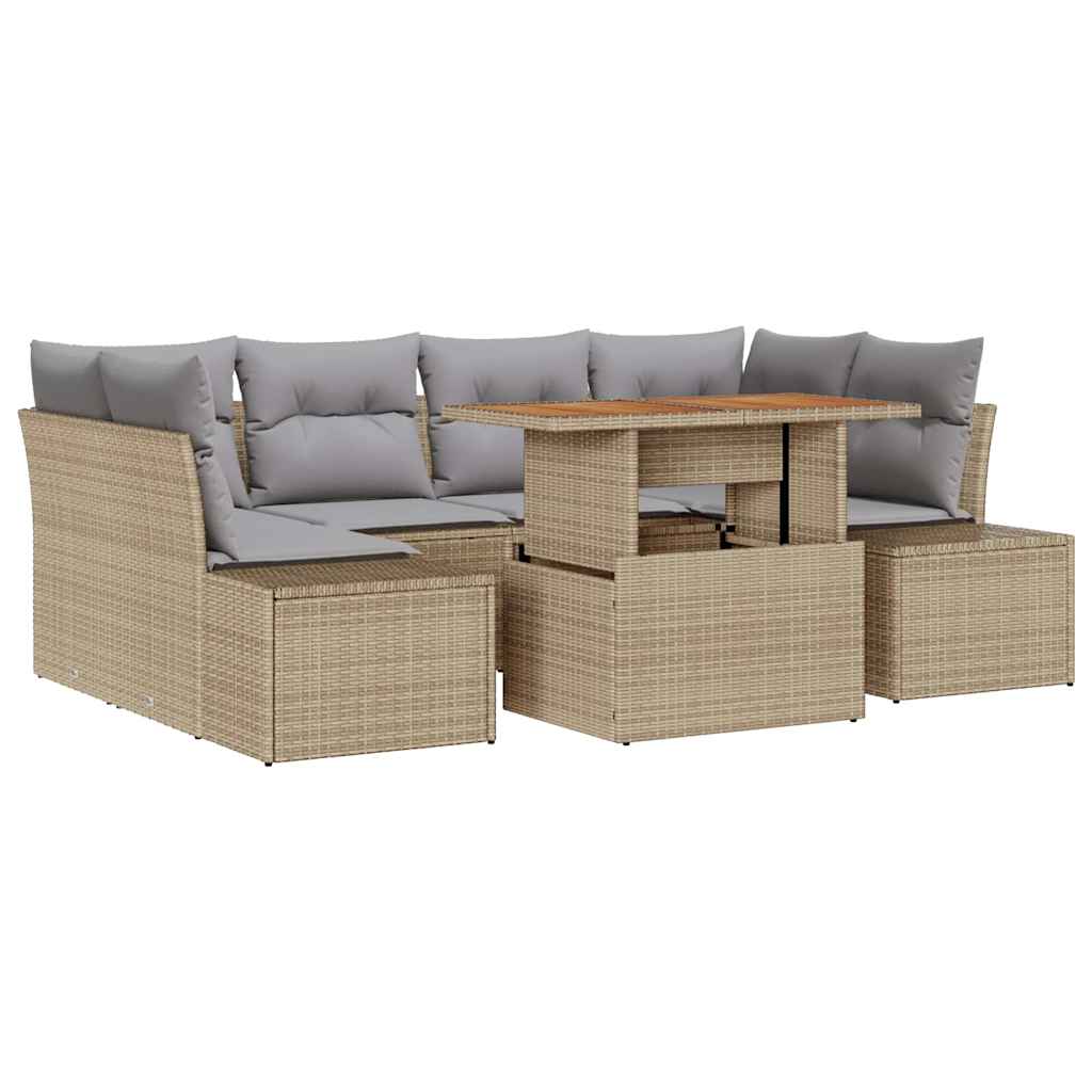 Havesofa Sæt 7 stk. Beige polyrattan