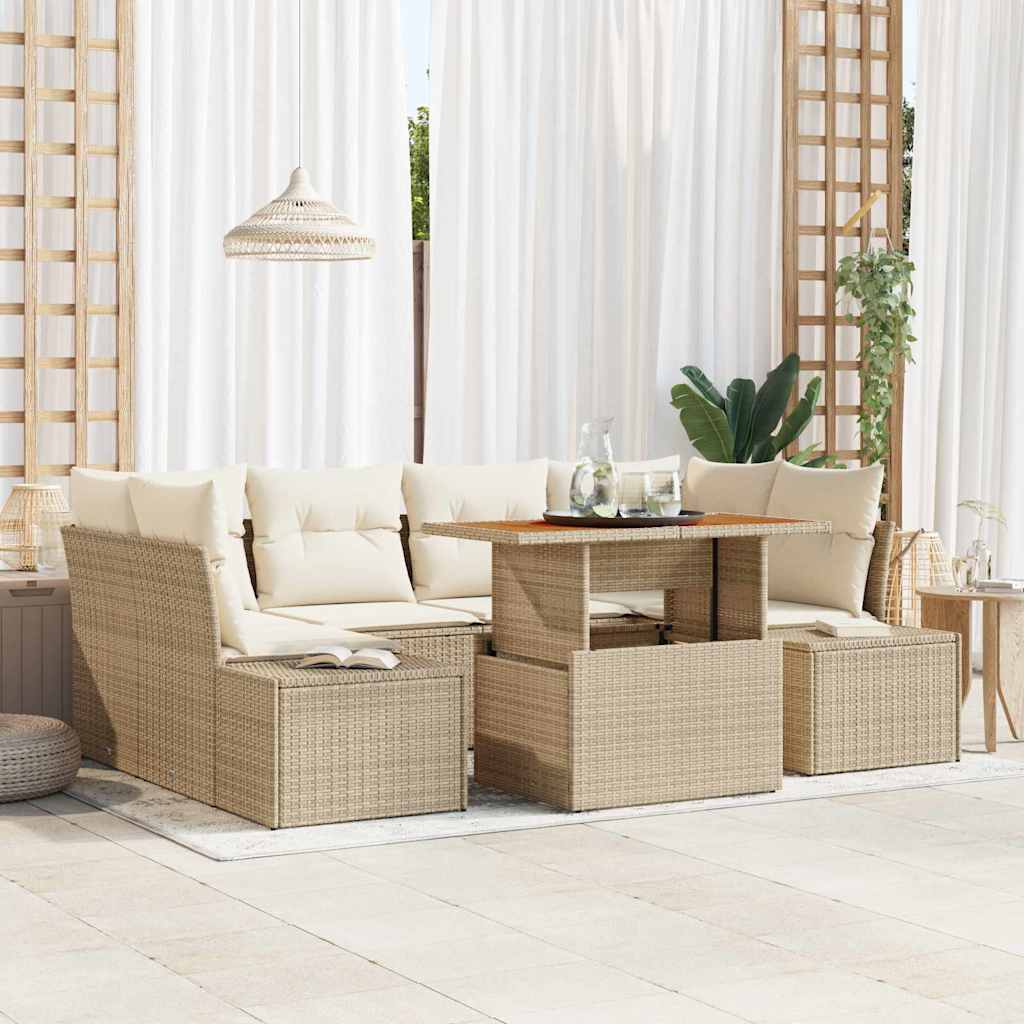 Havesofa Sæt 7 stk. Beige polyrattan