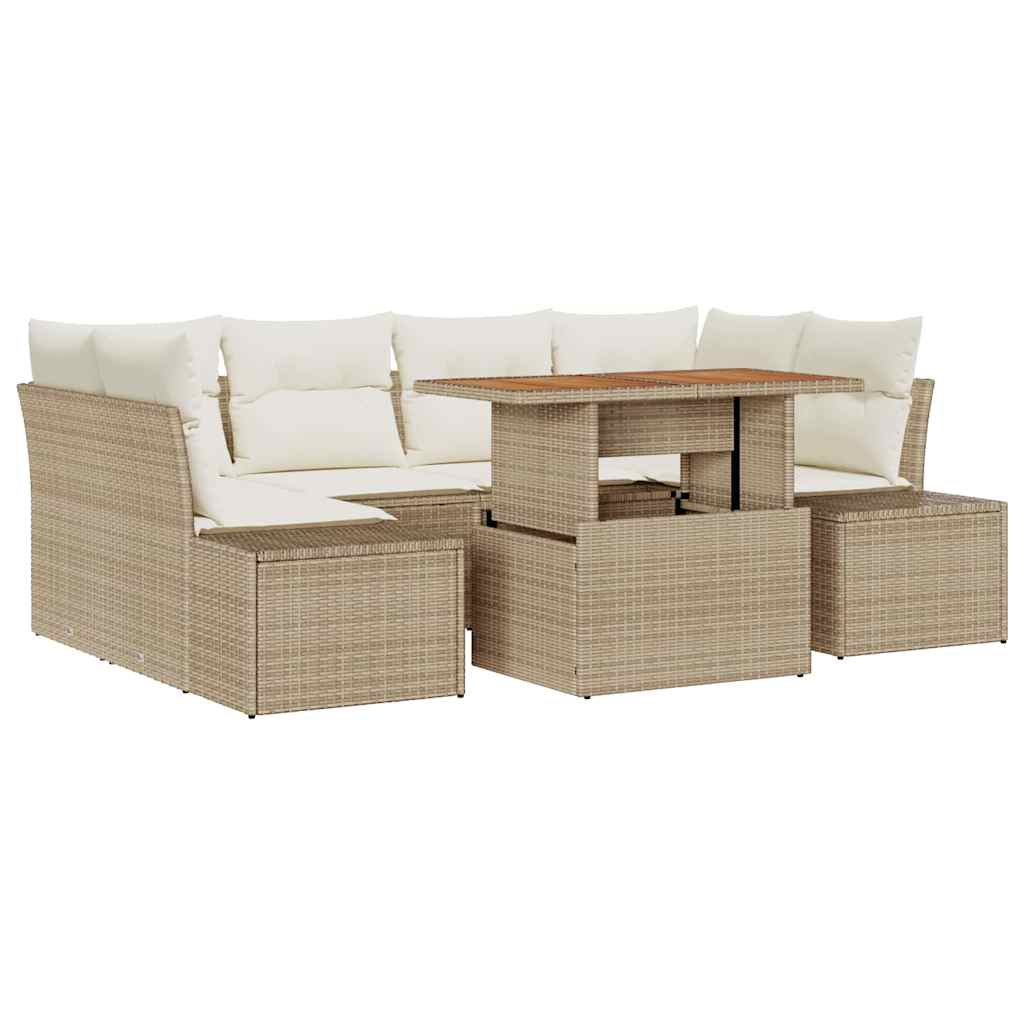 Havesofa Sæt 7 stk. Beige polyrattan