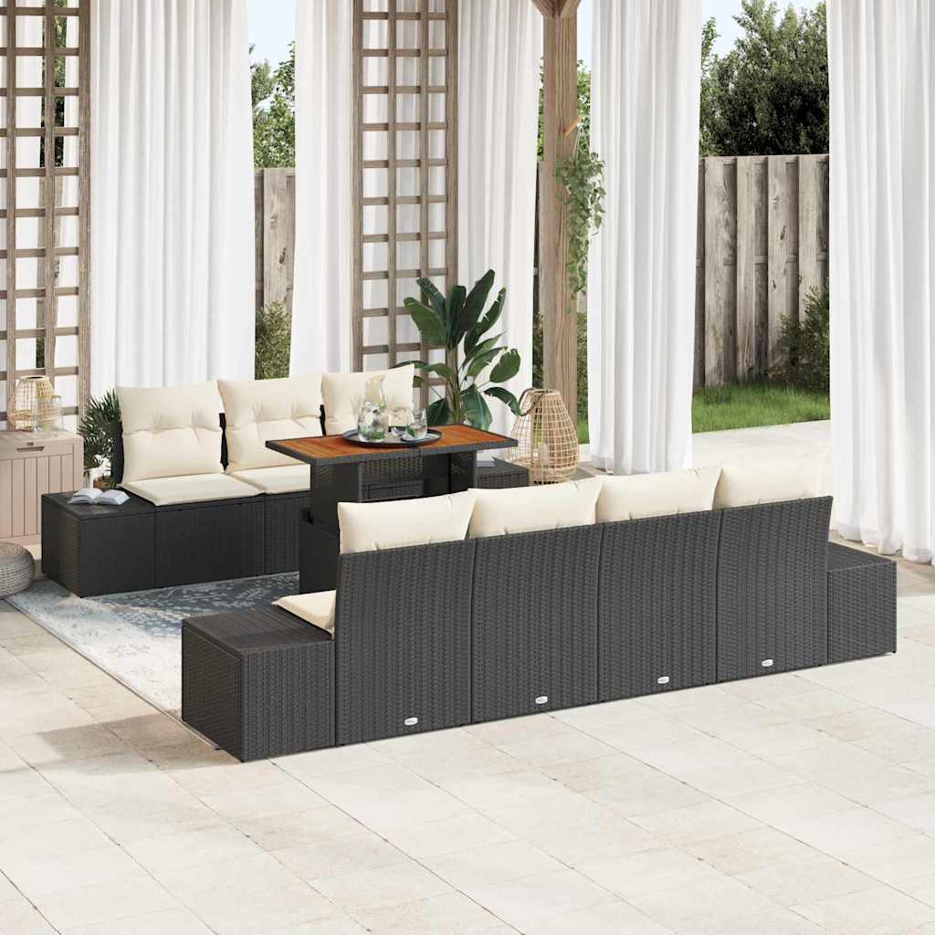 Havesofa Sæt 8 stk. Sort polyrattan