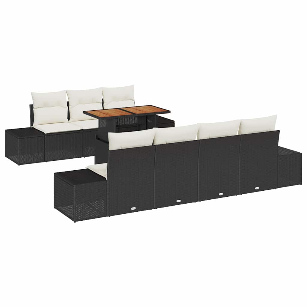 Havesofa Sæt 8 stk. Sort polyrattan