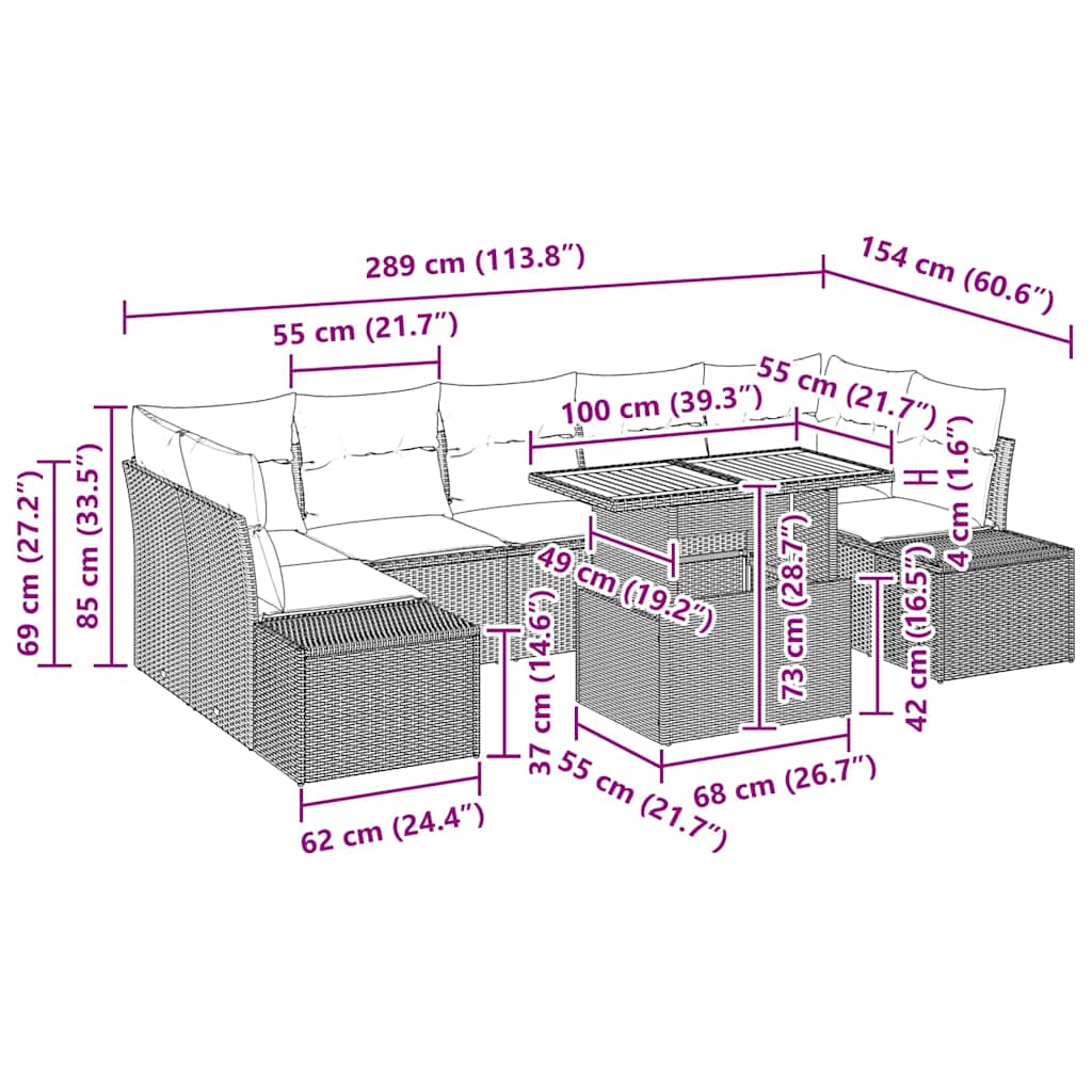 Havesofa Sæt 8 stk. Beige polyrattan