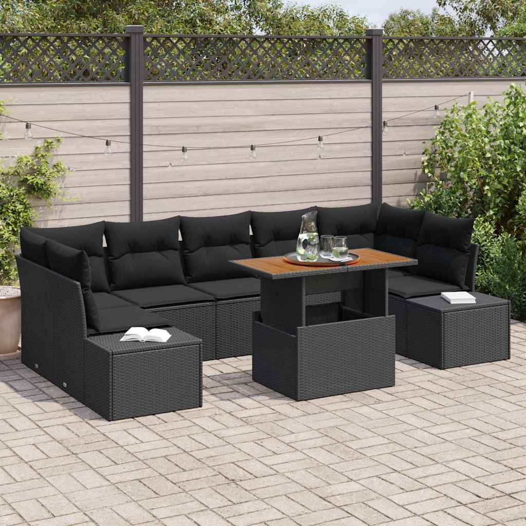 Havesofa Sæt 8 stk. Sort polyrattan
