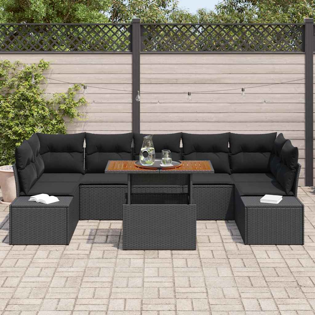 Havesofa Sæt 8 stk. Sort polyrattan