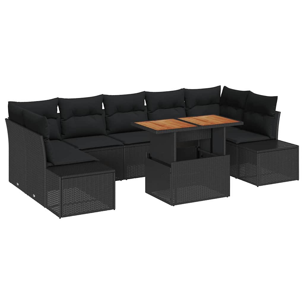 Havesofa Sæt 8 stk. Sort polyrattan
