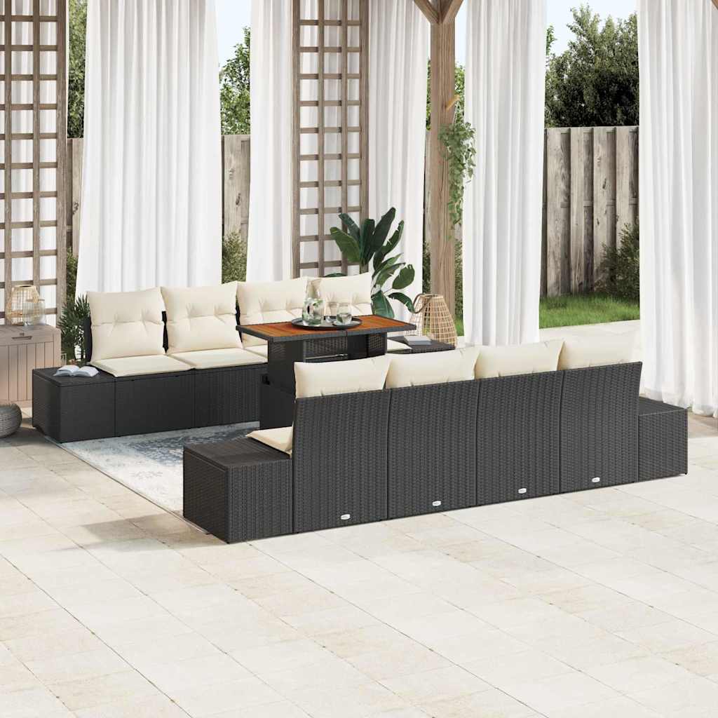 Havesofa Sæt 9 stk. Sort polyrattan