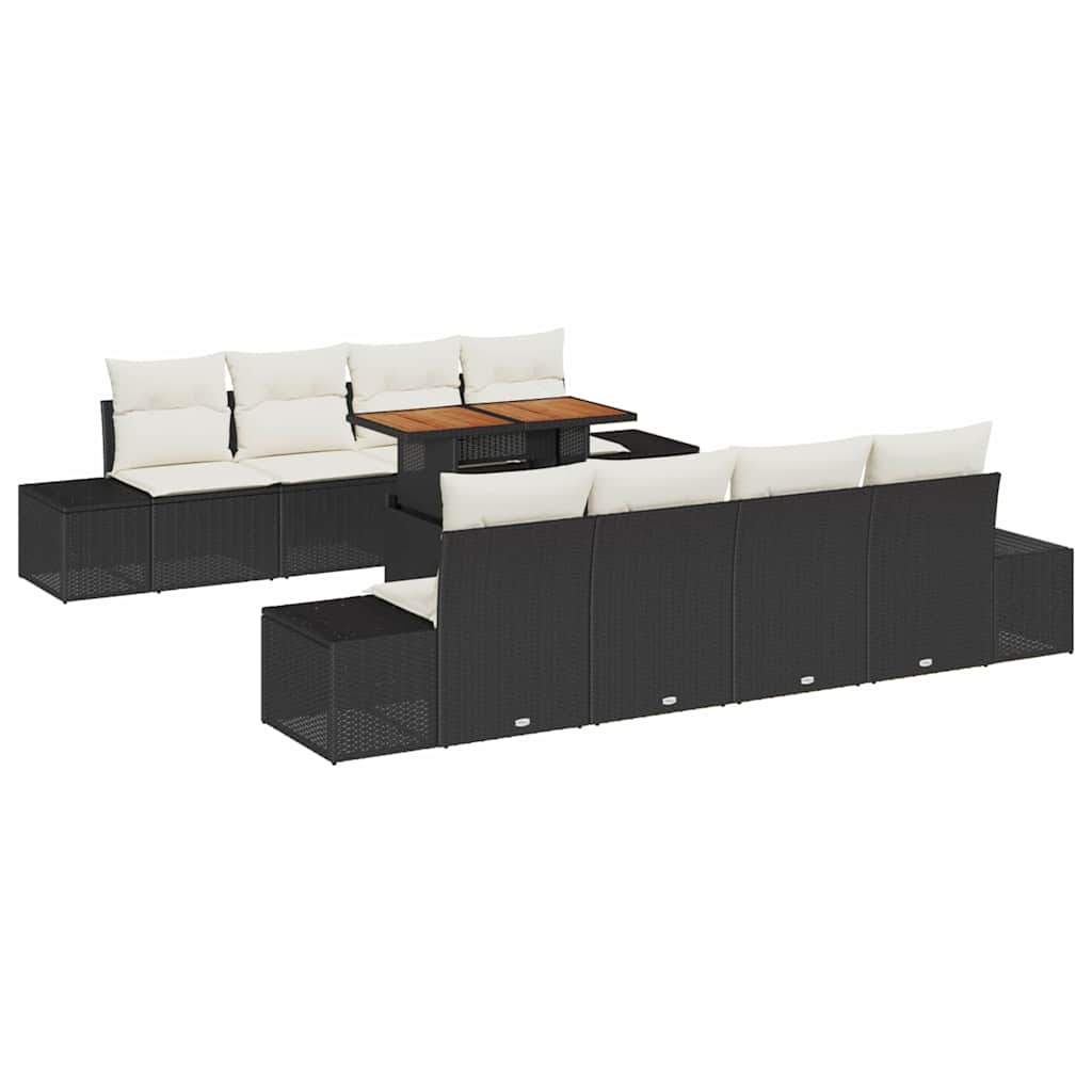 Havesofa Sæt 9 stk. Sort polyrattan