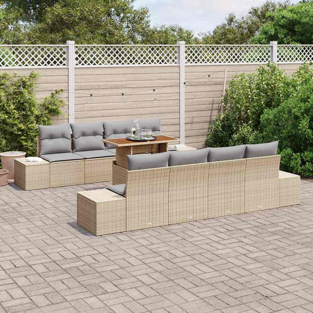 Havesofa Sæt 9 stk. Beige polyrattan